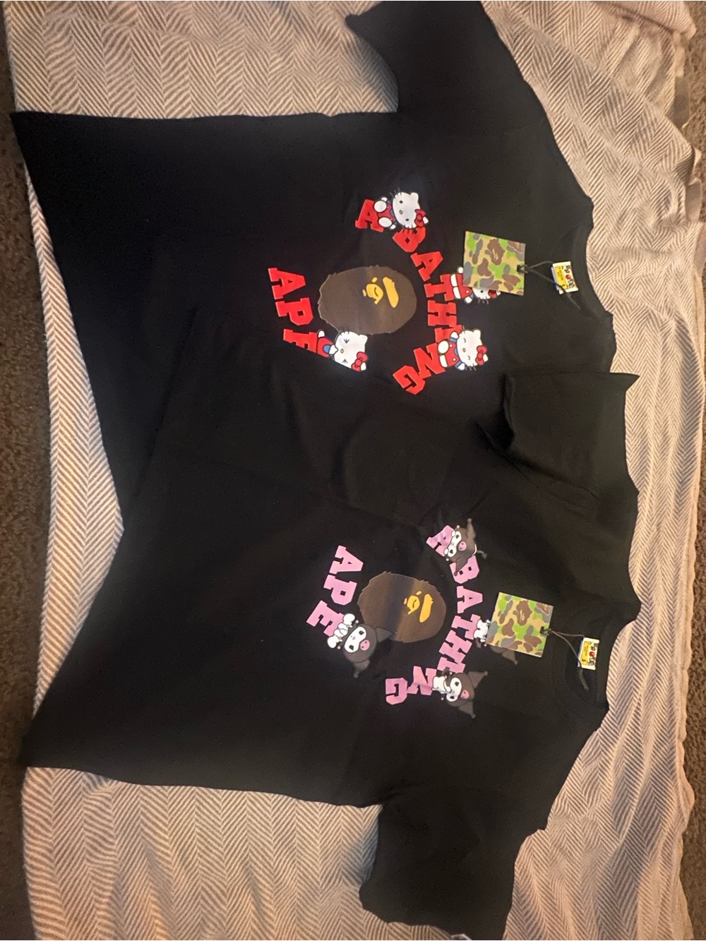 Bape Black Graphic Hello Kitty Ape Logo Tee (Red & Pink Accents)